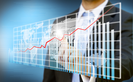 Businessman touching digital graphic concept